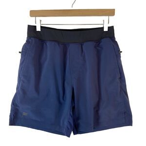 Fabletics Athletic Shorts Men's M Blue Black Pull On Zipper Pockets Lined